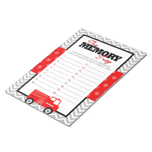 Firetruck Memory Tray Baby Shower Game - 40 Pack Notepad (Angled)