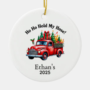 Firetruck Ornament, Firefighter Ornament, Fireman Ceramic Ornament