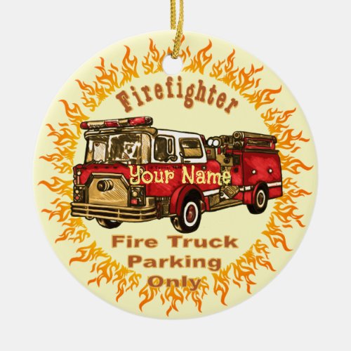 Firetruck Parking Ceramic Ornament