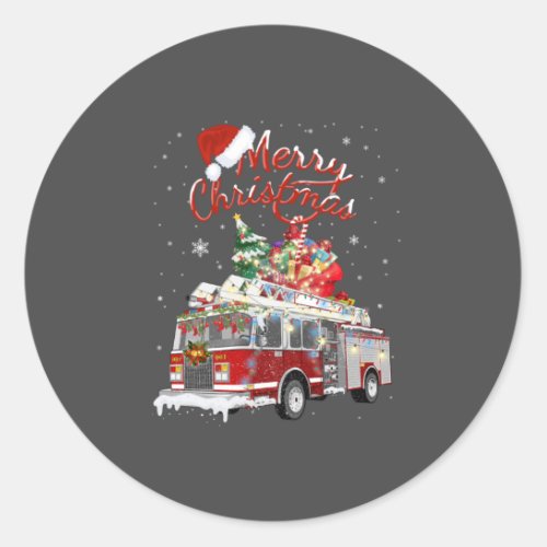 Firetruck Santa Sleigh Fireman Christmas Firefight Classic Round Sticker