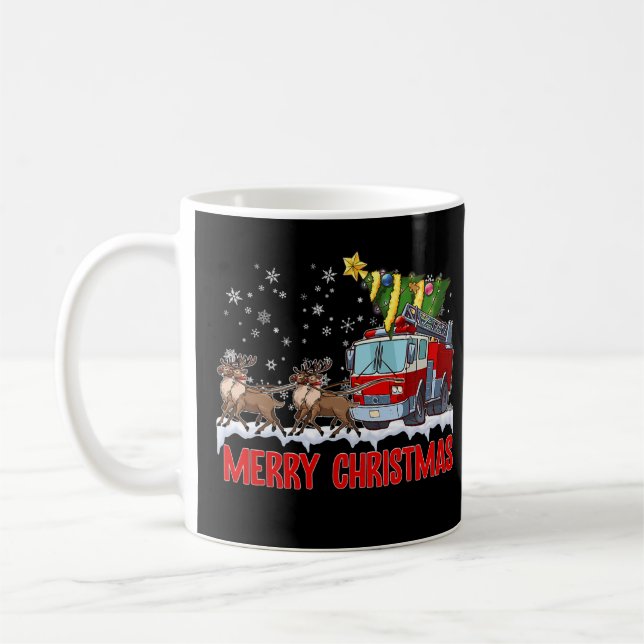 Firetruck Santa Sleigh Fireman Christmas Firefight Coffee Mug (Left)