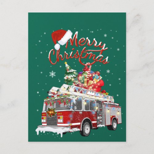 Firetruck Santa Sleigh Fireman Christmas Firefight Postcard