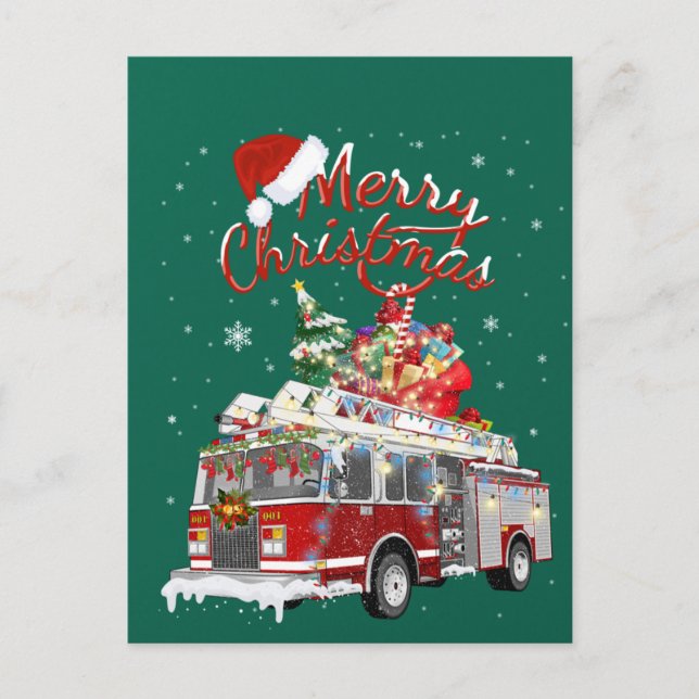 Firetruck Santa Sleigh Fireman Christmas Firefight Postcard (Front)