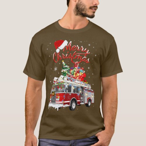 Firetruck Santa Sleigh Fireman Christmas Firefight T_Shirt