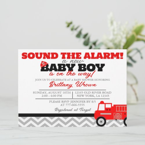Firetruck Sound the Alarm Baby Shower Invitation