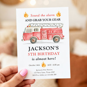 Firetruck Sound the Alarm Fireman Boy Birthday Invitation
