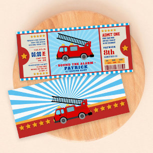 Firetruck ticket Birthday Party Invitation