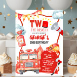 Firetruck Two The Rescue Kid's 2nd Birthday Invitation<br><div class="desc">Firetruck Two The Rescue Kid's 2nd Birthday Invitation,  Firefighter Boy Birthday Invitation,  Editable Fire Engine Birthday Invite</div>