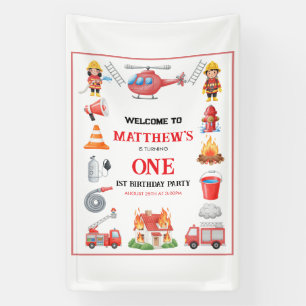Firetrucks Boy 1st Birthday Cute Little party Banner