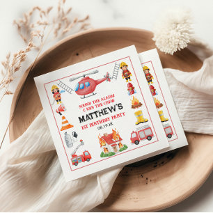 Firetrucks Boy 1st Birthday Cute Little party Napkins