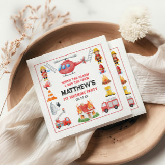 Firetrucks Boy 1st Birthday | Cute Little party Napkins