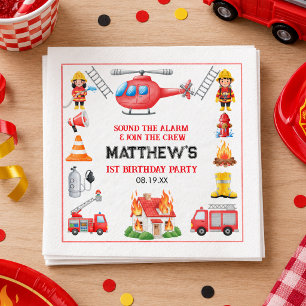 Firetrucks Boy 1st Birthday Cute Little party Napkins