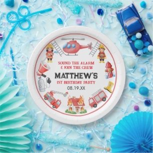 Firetrucks Boy 1st Birthday Cute Little party Paper Plates