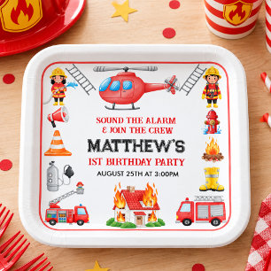 Firetrucks Boy 1st Birthday Cute Little party Paper Plates
