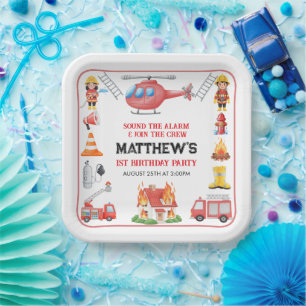 Firetrucks Boy 1st Birthday Cute Little party Paper Plates