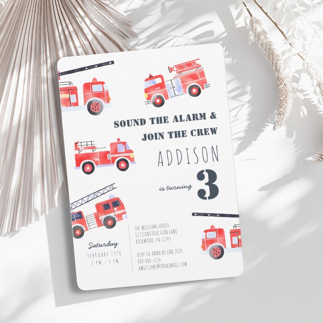 Firetrucks Boy 3rd Birthday Invitation (Creator Uploaded)