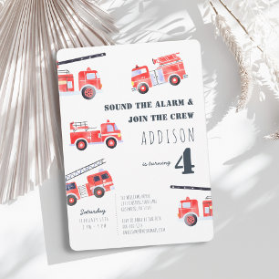 Firetrucks Boy 4th Birthday Invitation