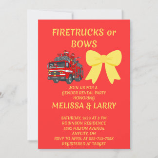 Firetrucks or Bows Gender Reveal Invitation