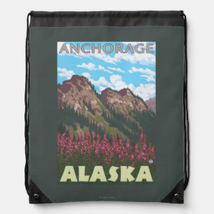 Fireweed & Mountains - Anchorage, Alaska Drawstring Bag