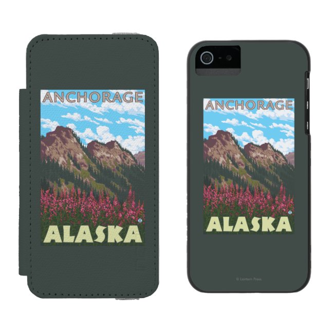 Fireweed & Mountains - Anchorage, Alaska Incipio iPhone Wallet Case (Side by Side)