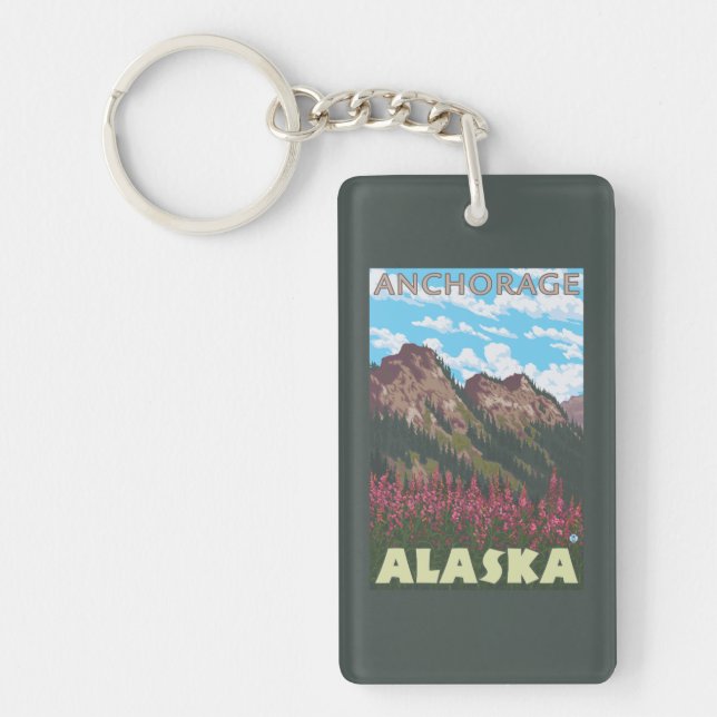 Fireweed & Mountains - Anchorage, Alaska Keychain (Front)