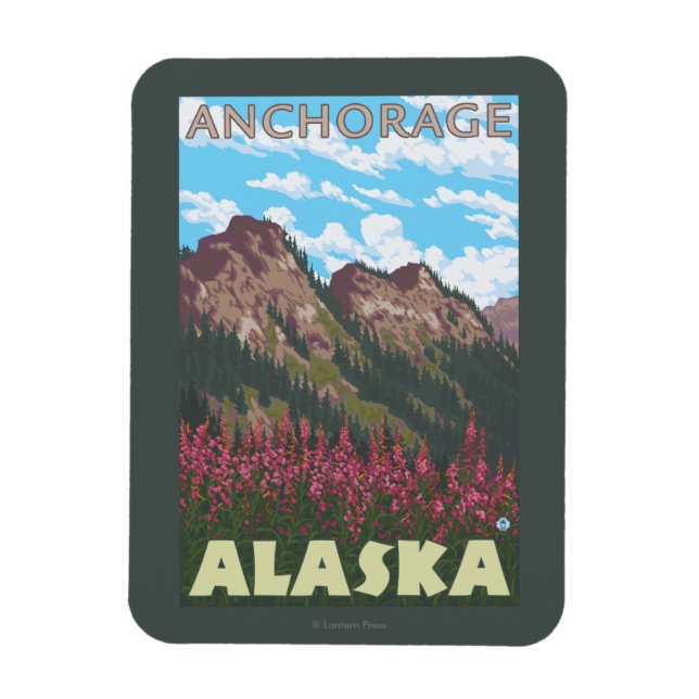 Fireweed & Mountains - Anchorage, Alaska Magnet (Vertical)