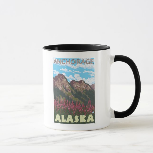 Fireweed & Mountains - Anchorage, Alaska Mug (Right)