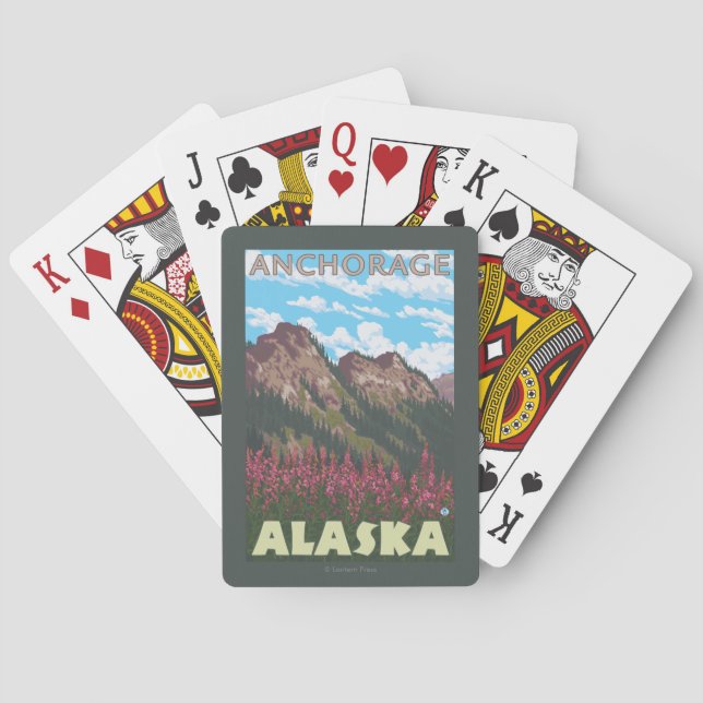 Fireweed & Mountains - Anchorage, Alaska Poker Cards (Back)