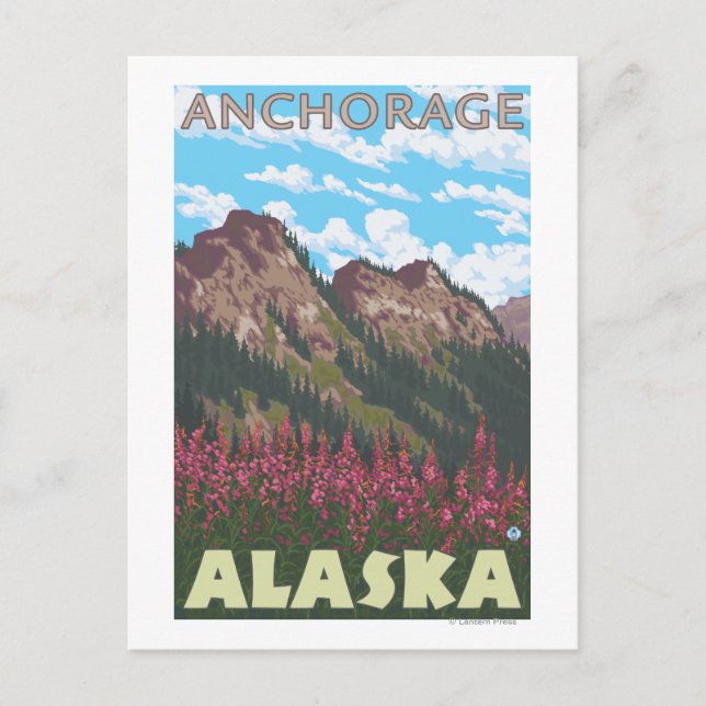 Fireweed & Mountains - Anchorage, Alaska Postcard (Front)