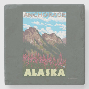 Fireweed & Mountains - Anchorage, Alaska Stone Coaster