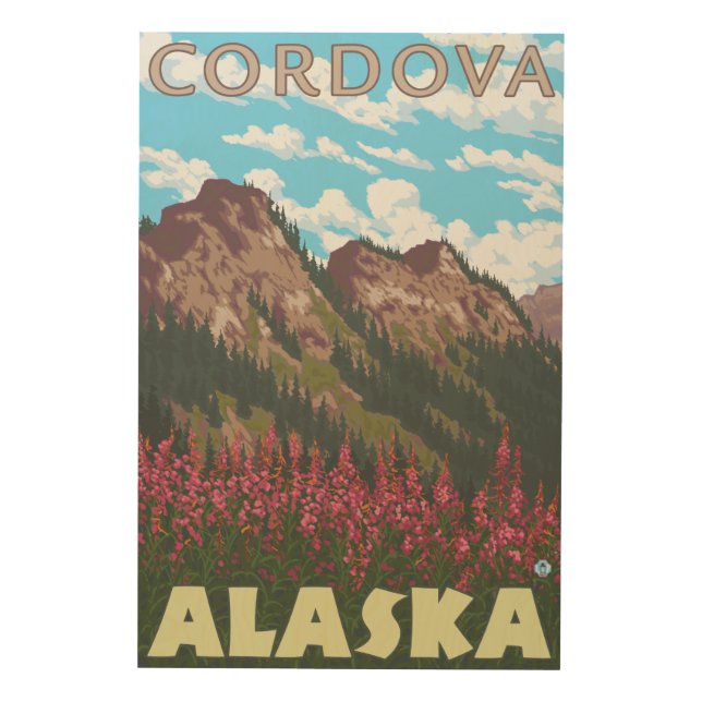 Fireweed & Mountains - Cordova, Alaska Wood Wall Decor (Front)