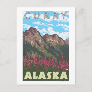 Fireweed & Mountains - Curry, Alaska Postcard