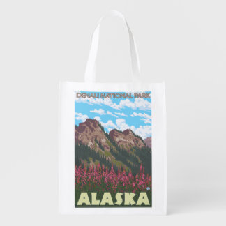 Fireweed & Mountains - Denali Nat'l Park, Reusable Grocery Bag