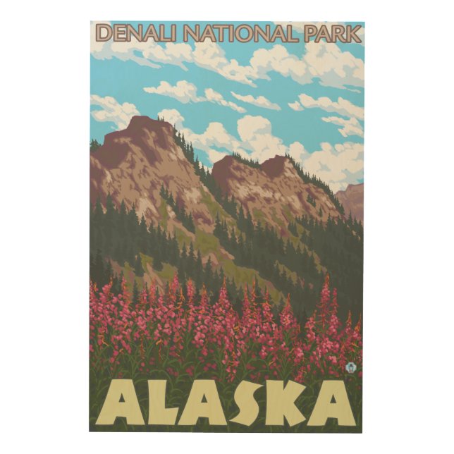 Fireweed & Mountains - Denali Nat'l Park, Wood Wall Decor (Front)