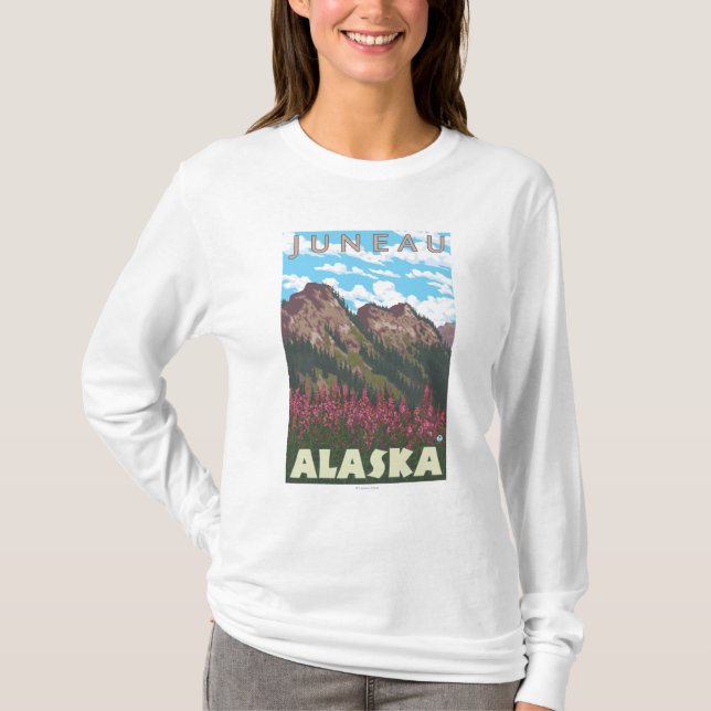 Fireweed & Mountains - Juneau, Alaska T-Shirt (Front)