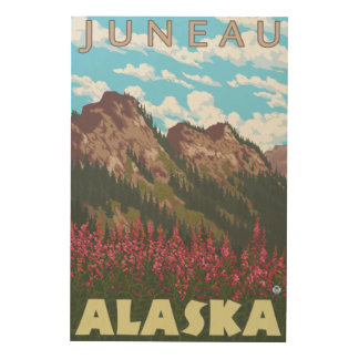 Fireweed & Mountains - Juneau, Alaska Wood Wall Decor