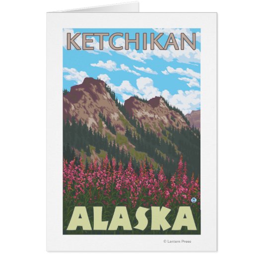 Fireweed & Mountains - Ketchikan, Alaska Cards (Front)