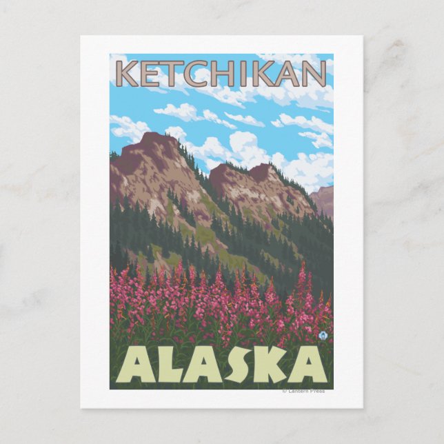Fireweed & Mountains - Ketchikan, Alaska Postcard (Front)