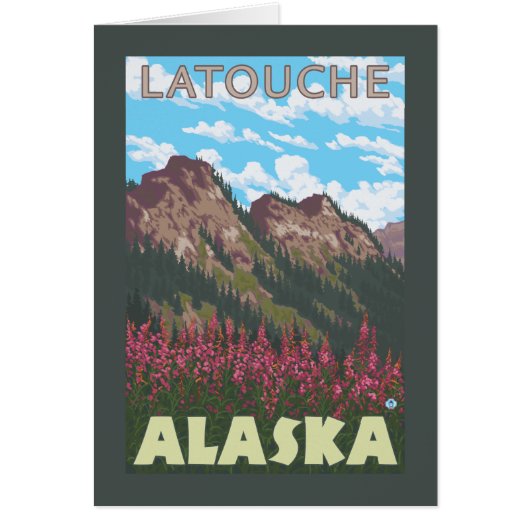 Fireweed & Mountains - Latouche, Alaska Cards (Front)