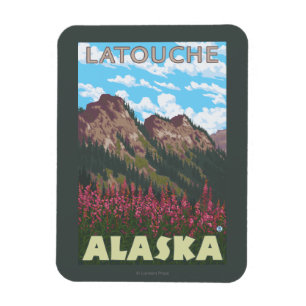 Fireweed & Mountains - Latouche, Alaska Magnet