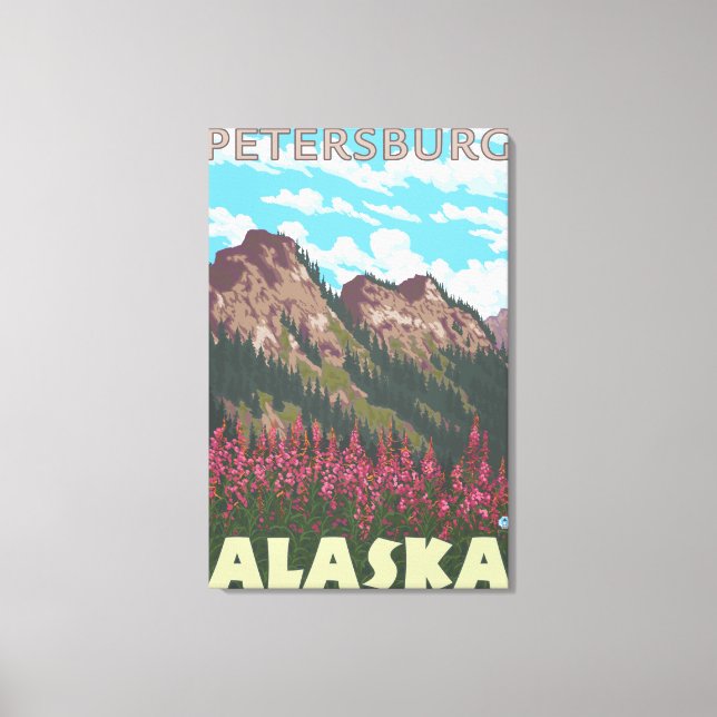 Fireweed & Mountains - Petersburg, Alaska Canvas Print (Front)