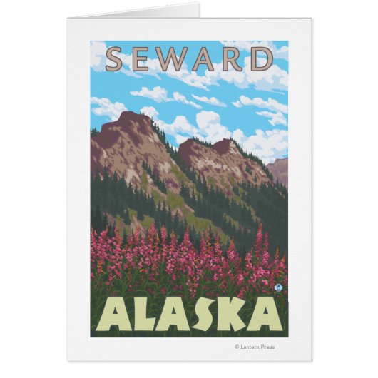 Fireweed & Mountains - Seward, Alaska Cards (Front)