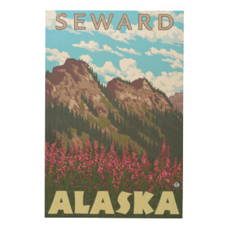 Fireweed & Mountains - Seward, Alaska Wood Wall Art