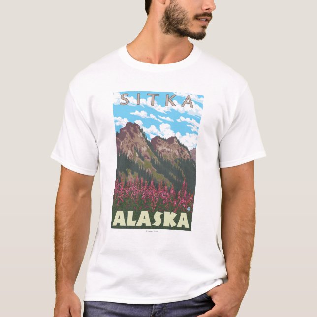 Fireweed & Mountains - Sitka, Alaska T-Shirt (Front)