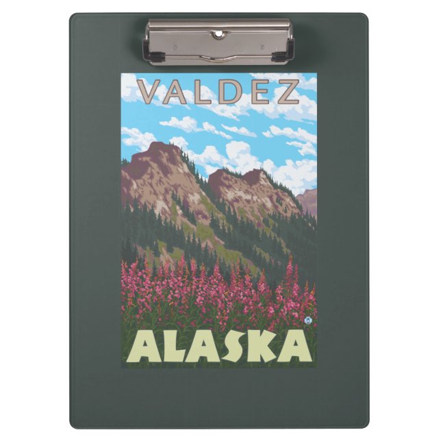 Fireweed & Mountains - Valdez, Alaska Clipboard (Front)