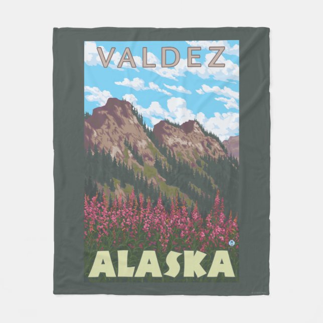 Fireweed & Mountains - Valdez, Alaska Fleece Blanket (Front)