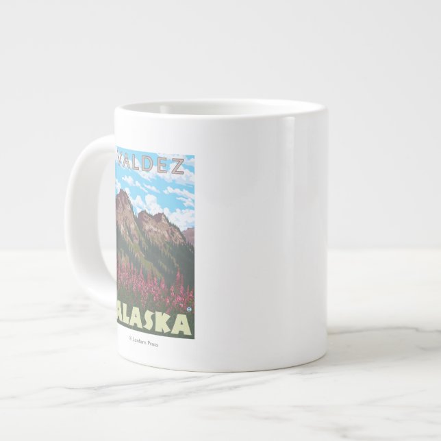Fireweed & Mountains - Valdez, Alaska Giant Coffee Mug (Front Left)