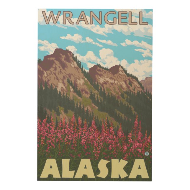 Fireweed & Mountains - Wrangell, Alaska Wood Wall Decor (Front)