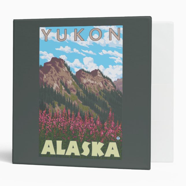 Fireweed & Mountains - Yukon, Alaska 3 Ring Binder (Front/Inside)