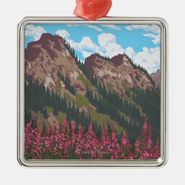 Fireweed & Mountains - Yukon, Alaska Metal Ornament (Front)
